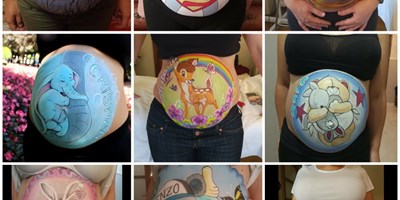 Collage de body painting en barrigas de embarazadas